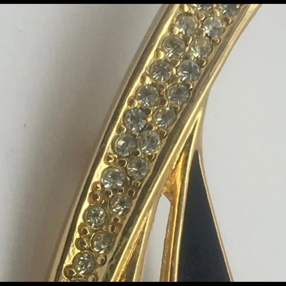 Vintage Christian Dior Swarovski Crystal Leaf Black Enamel Brooch - Picture 8 of 8